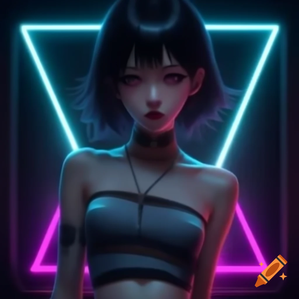 Punk-inspired young woman in dystopic fashion, black hair and lowrise pants