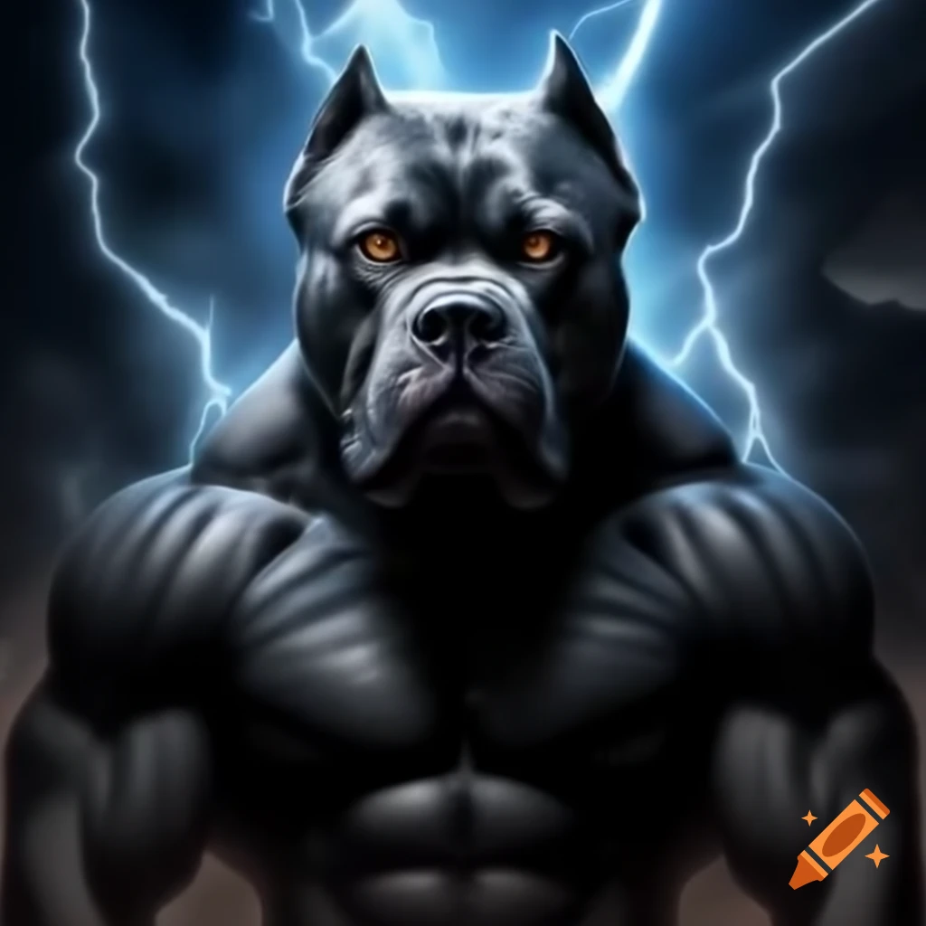 Cane Corso dressed as Greek god Zeus with lightning in Olympus