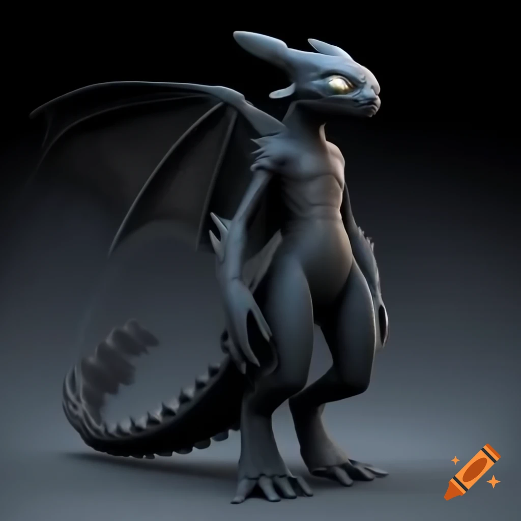Humanoid toothless dragon creature with digitigrade legs and human-like posture