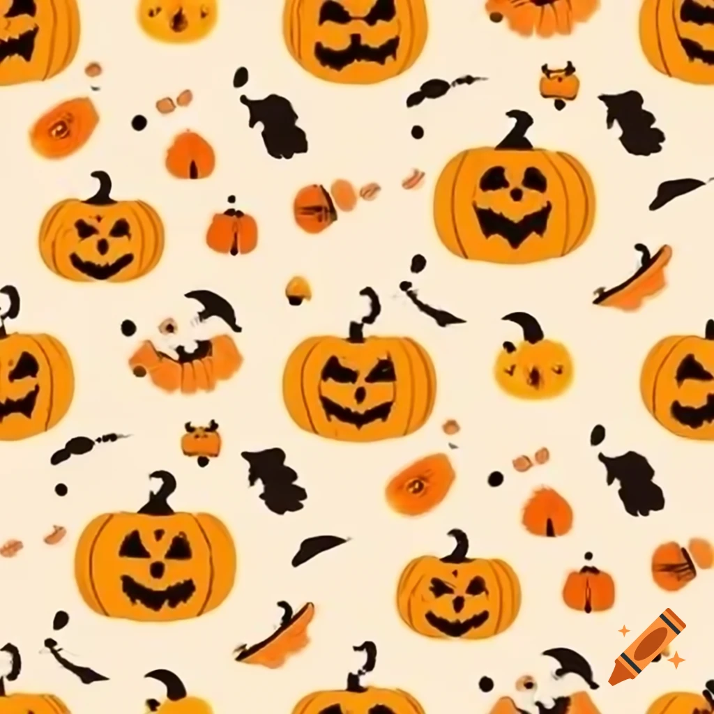 Seamless pattern of Halloween pumpkins on light brown background