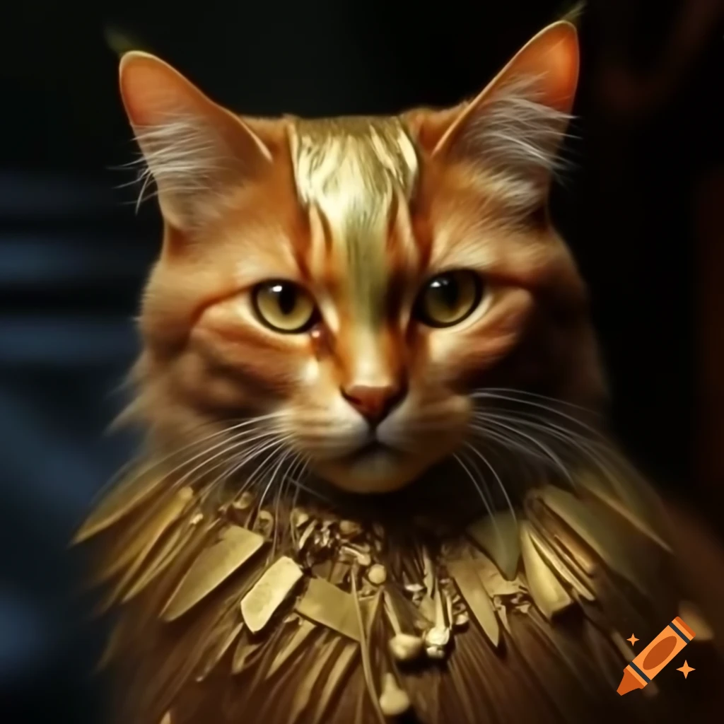 Imaginary golden cat with diamond eyes
