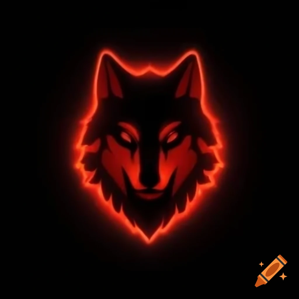 Logo featuring black foreground with wolf head cutout and glowing red background