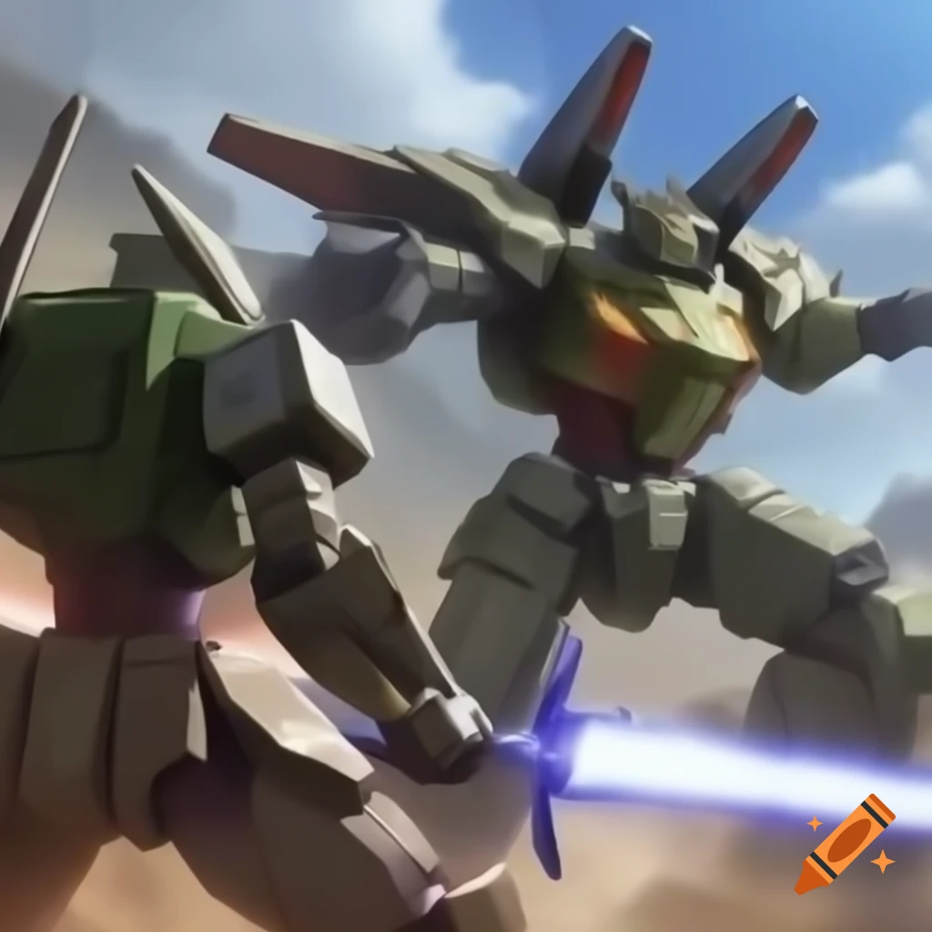 Two mecha engaged in battle