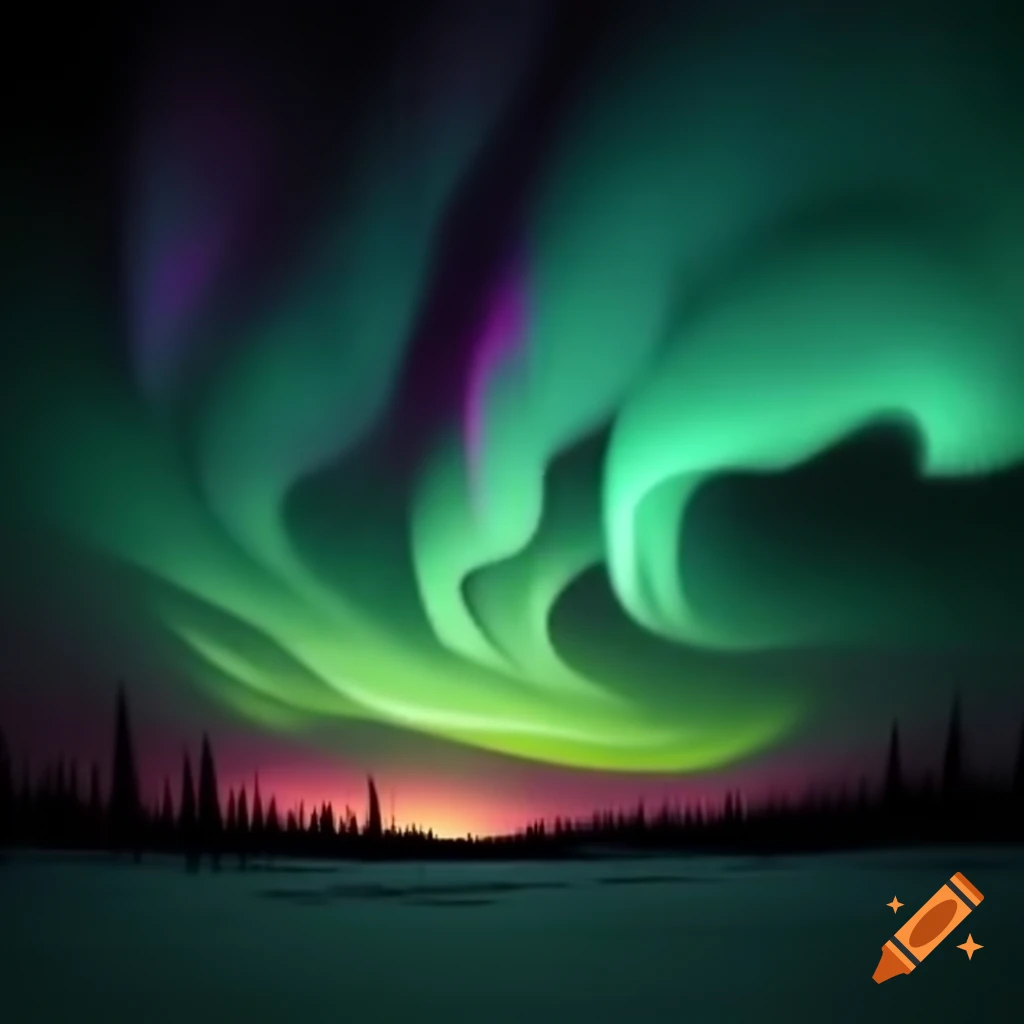 Northern lights illuminating dark sky in snowy landscape