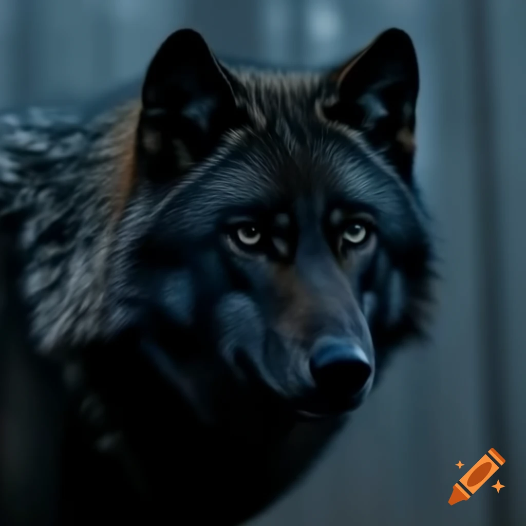 Dark wolf in shadowy environment