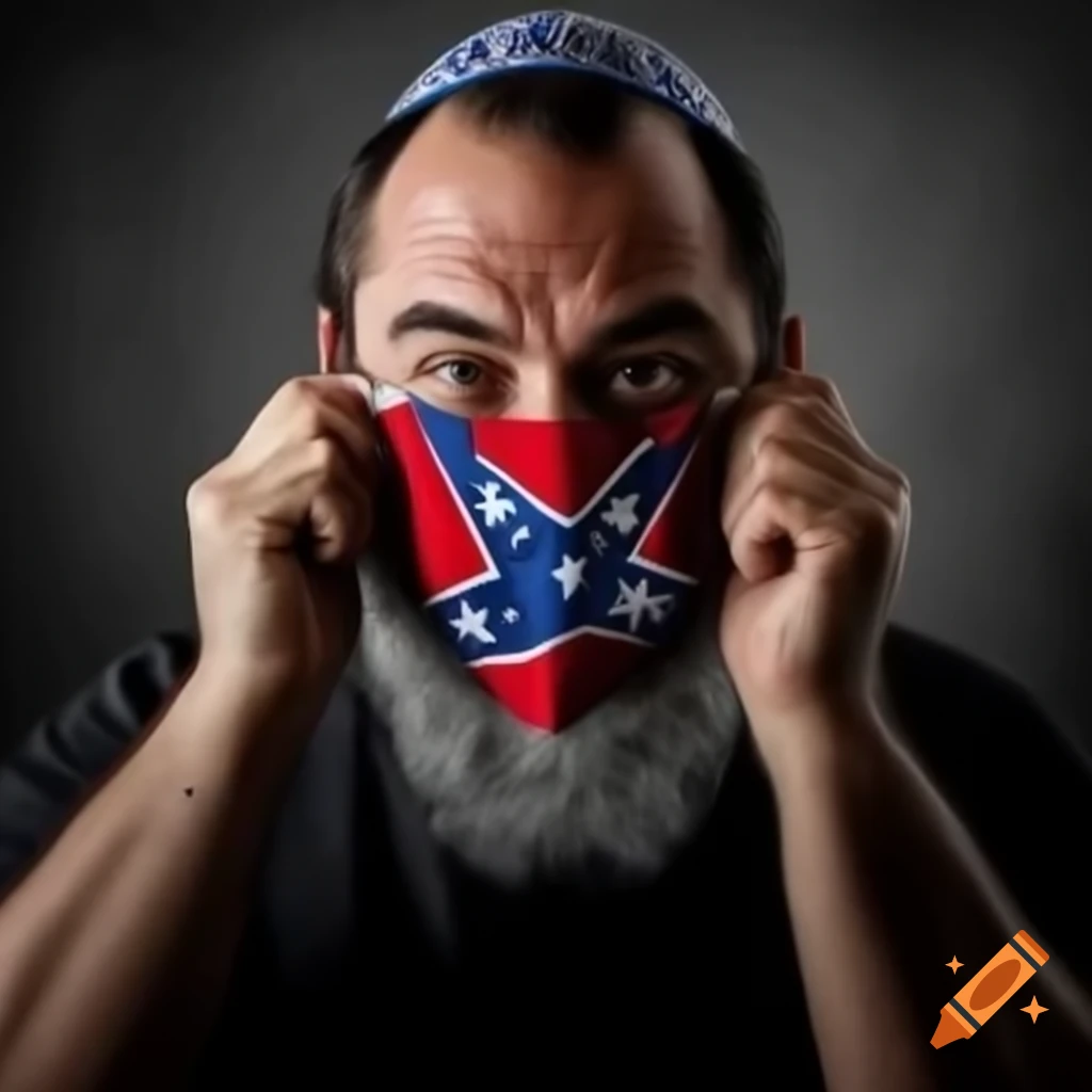 Man with kippah and face mask styled with confederate flag