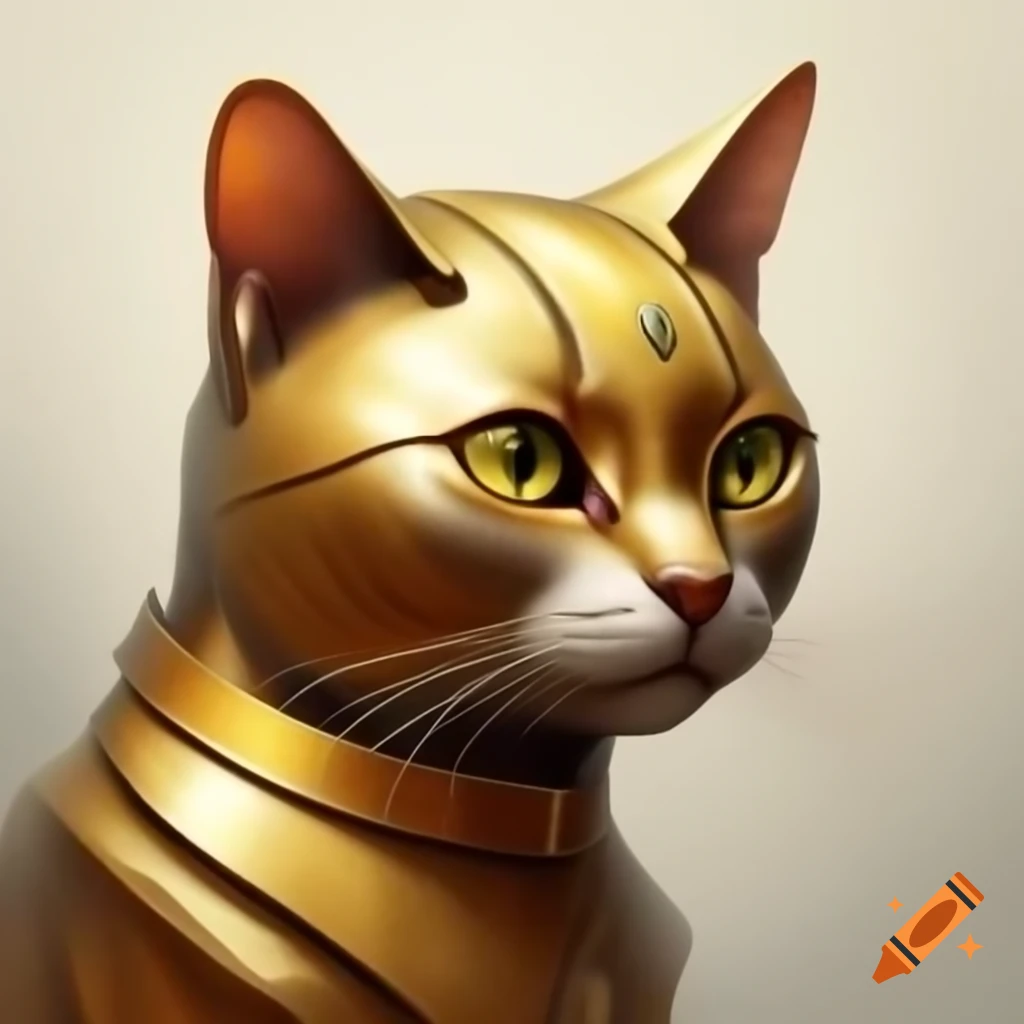 Realistic shiny golden cat sculpture