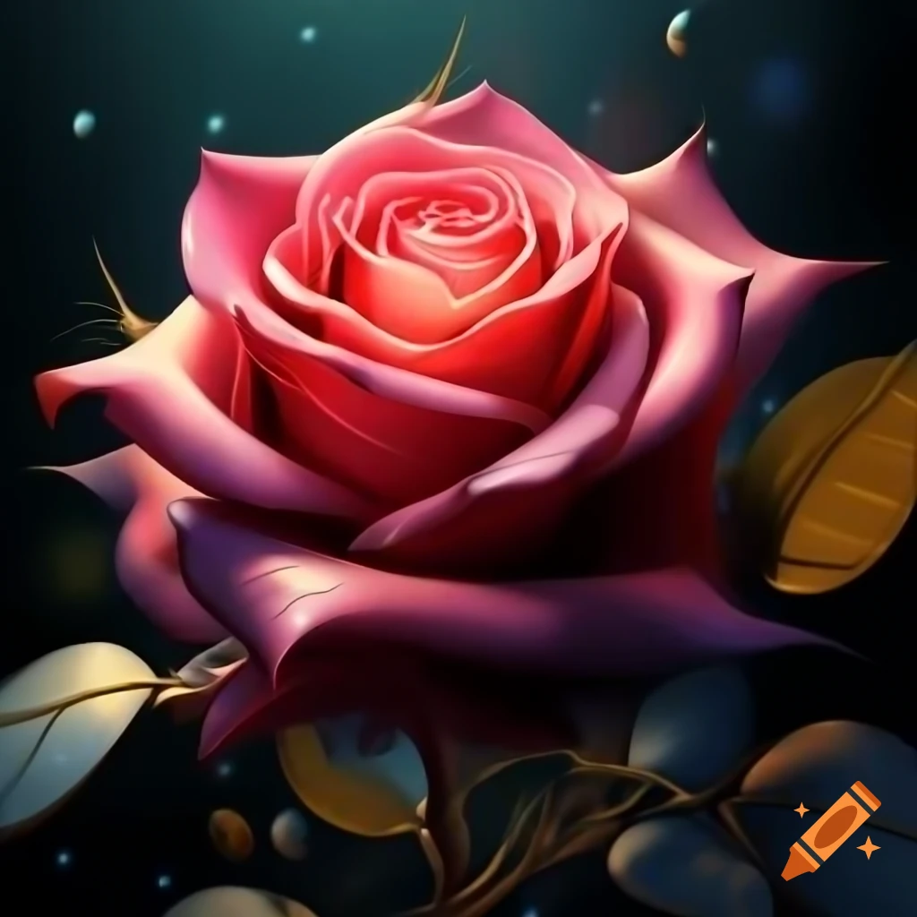 Exquisite detailed rose with vibrant gradient of reds and pinks