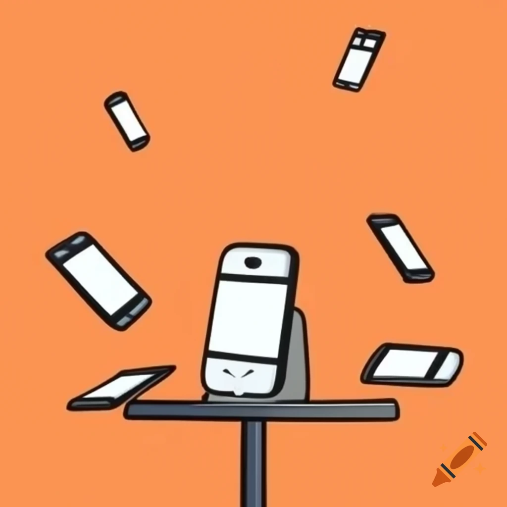 Smartphones hovering over a table with orange and black background on