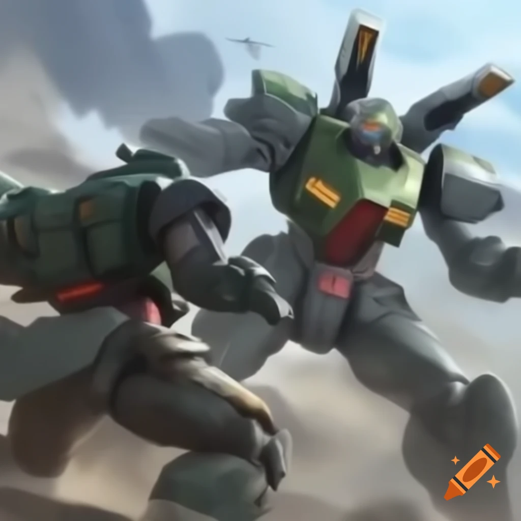 Two mecha engaged in battle