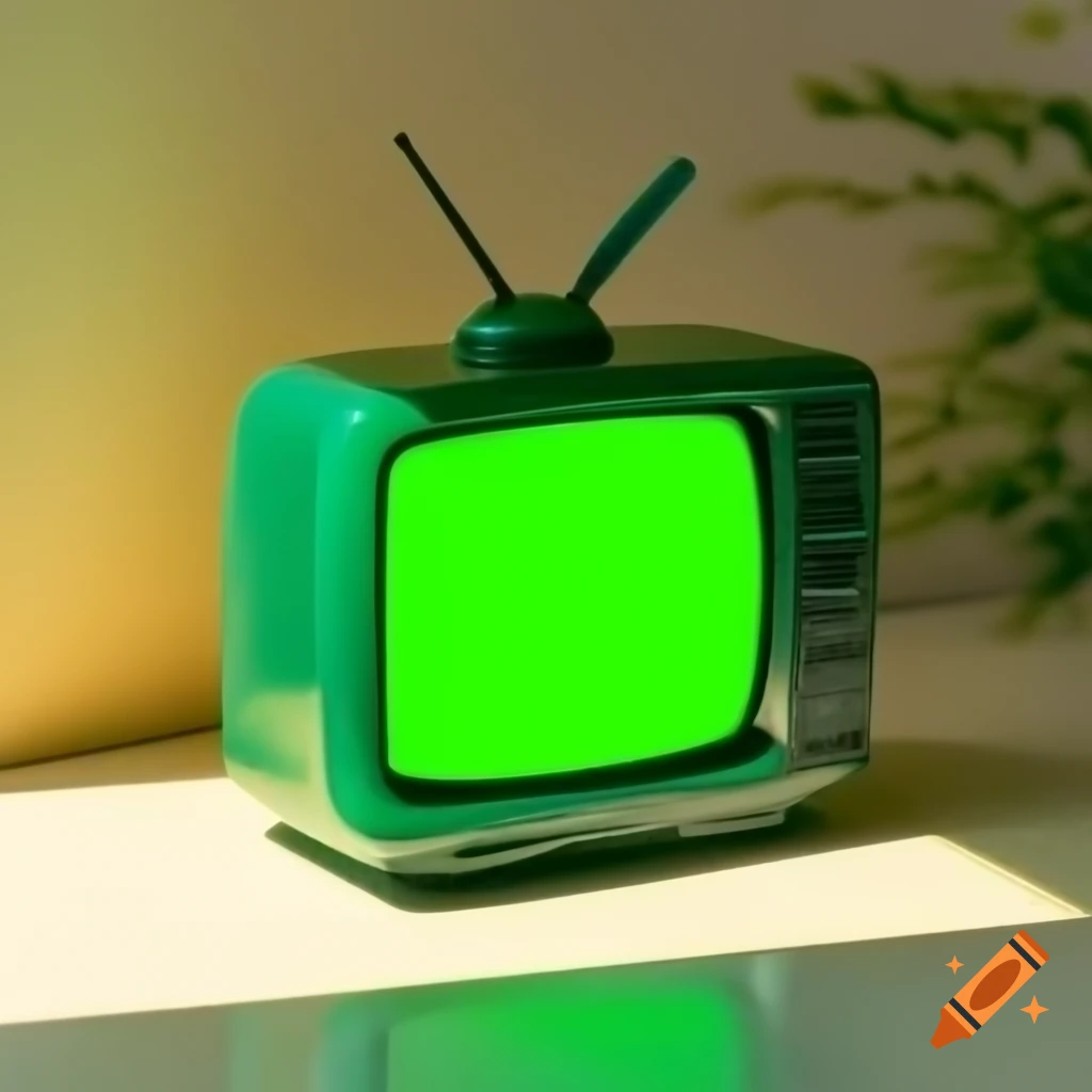 Small green glowing VHS TV combo statue made of jade in sunlight
