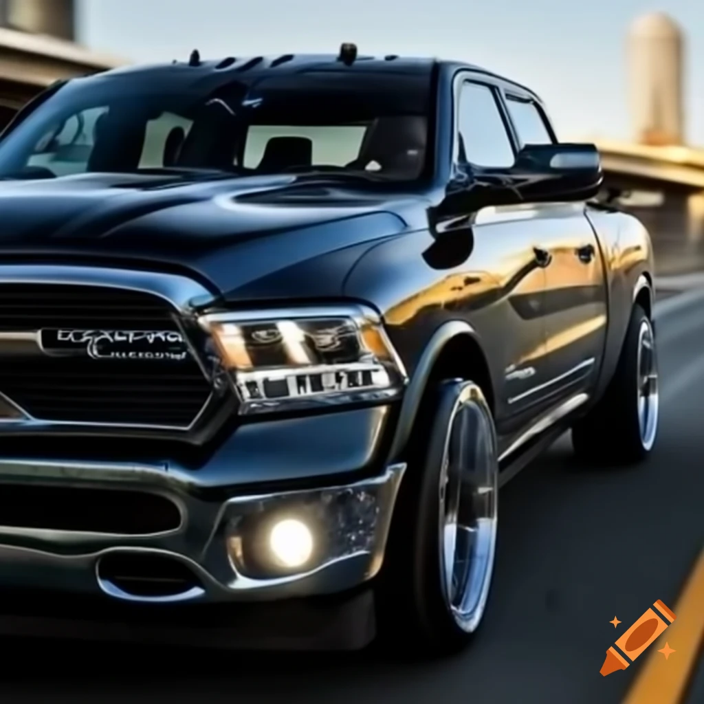 2016 RAM 1500 with chrome wheels and LED headlights driving on city highway