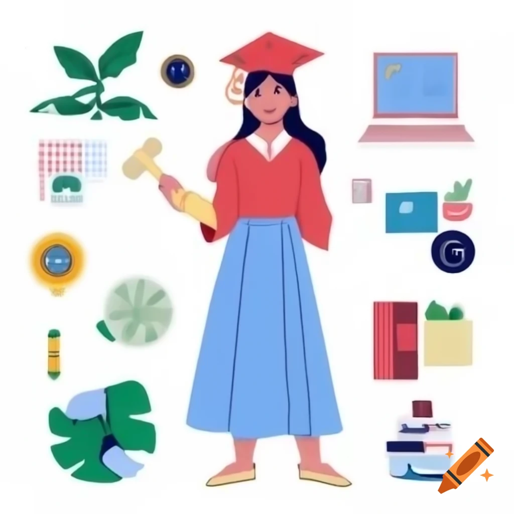 Confident young Bangladeshi woman standing in central illustration
