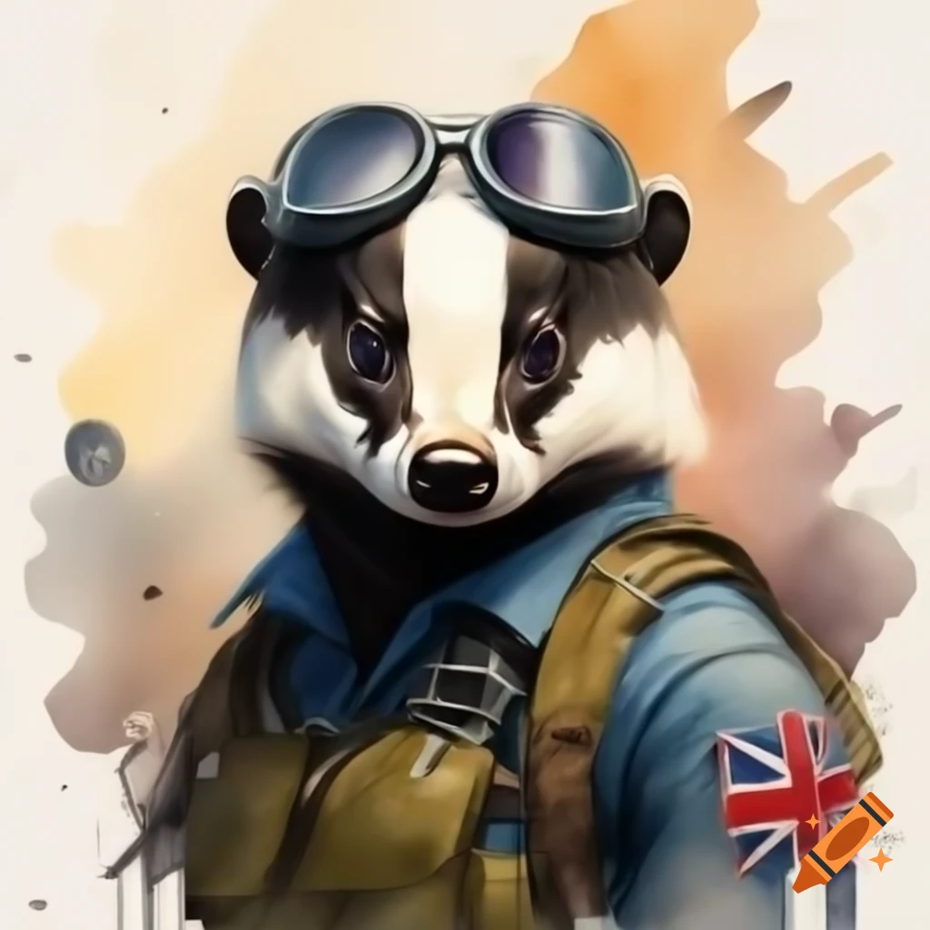 Pop art painting of a badger as British WWII RAF fighter pilot