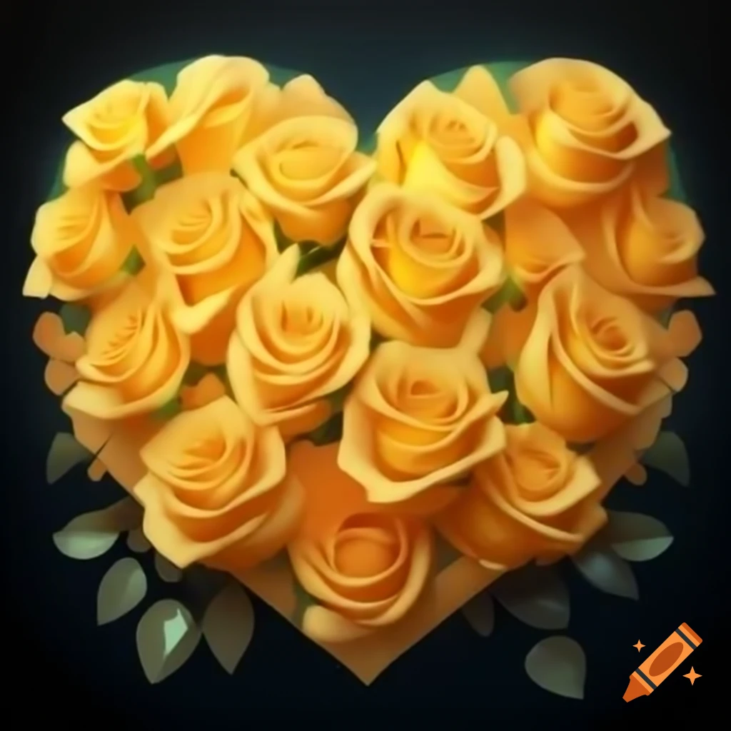 Heart-shaped arrangement of bright yellow roses symbolizing affection