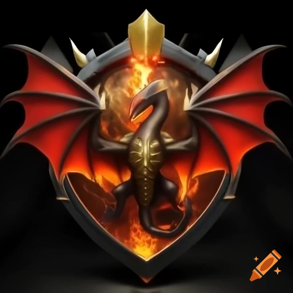 Coat of arms with red three-headed dragon breathing fire on black shield