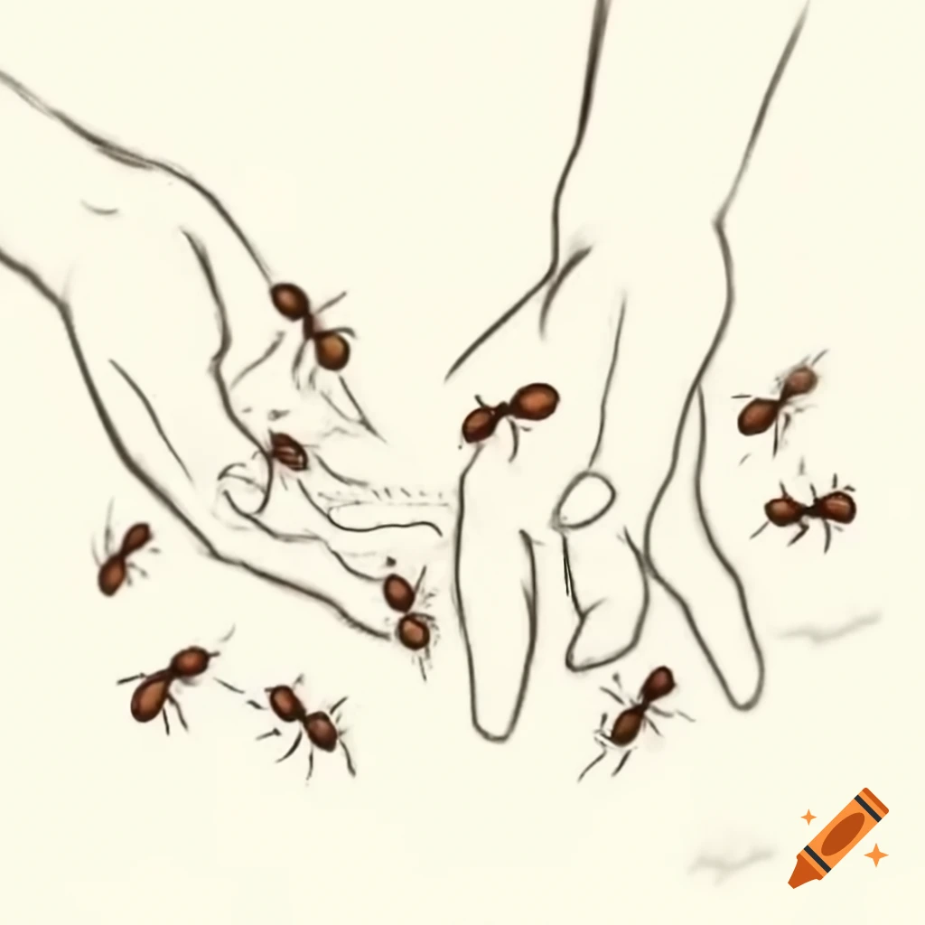 Hands with ants crawling on them