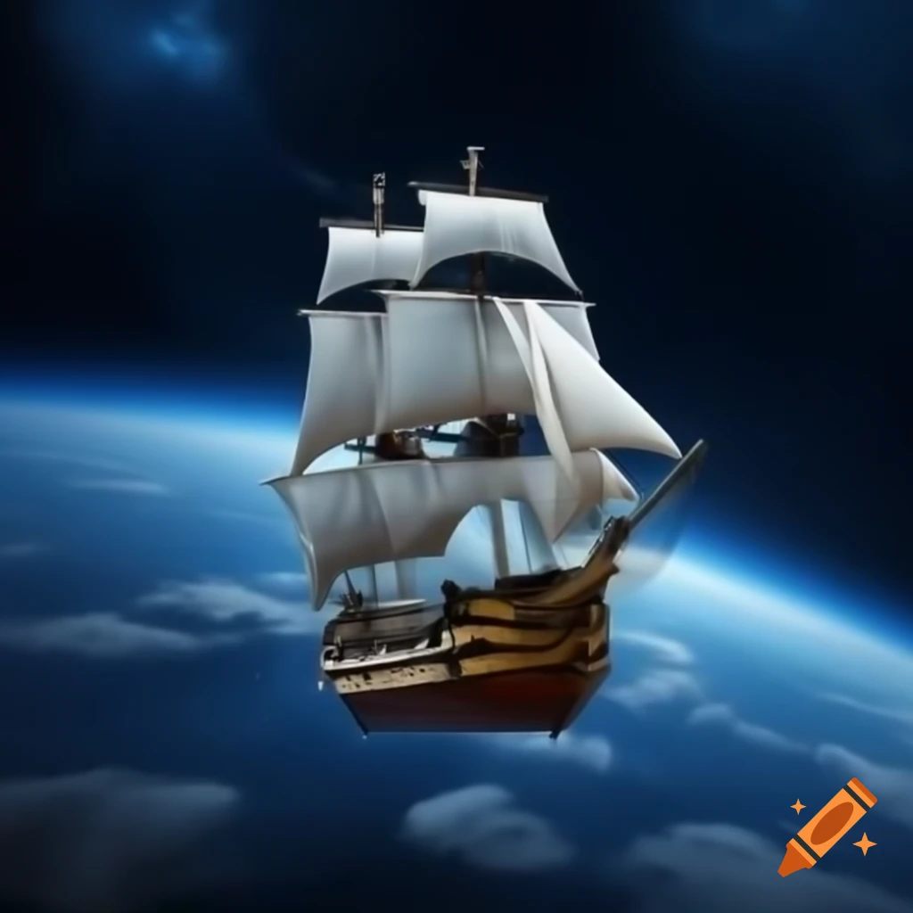 Sailing ship navigating through space