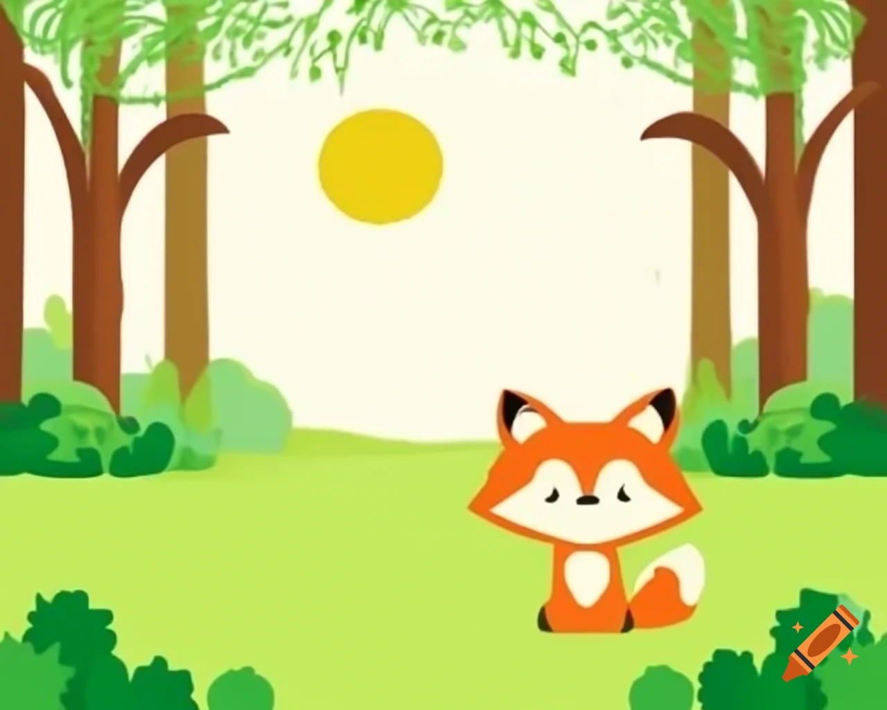 Curious red fox at forest edge with sunrise illuminating majestic trees