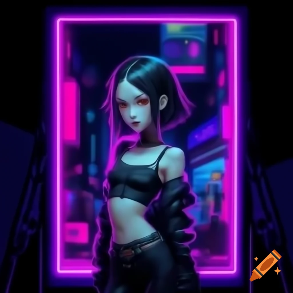Punk inspired young woman in dystopian fashion with lowrise pants and