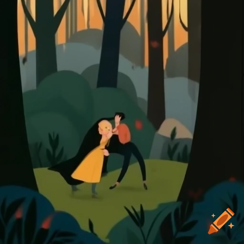 Four lovers enjoying a gathering in a forest setting