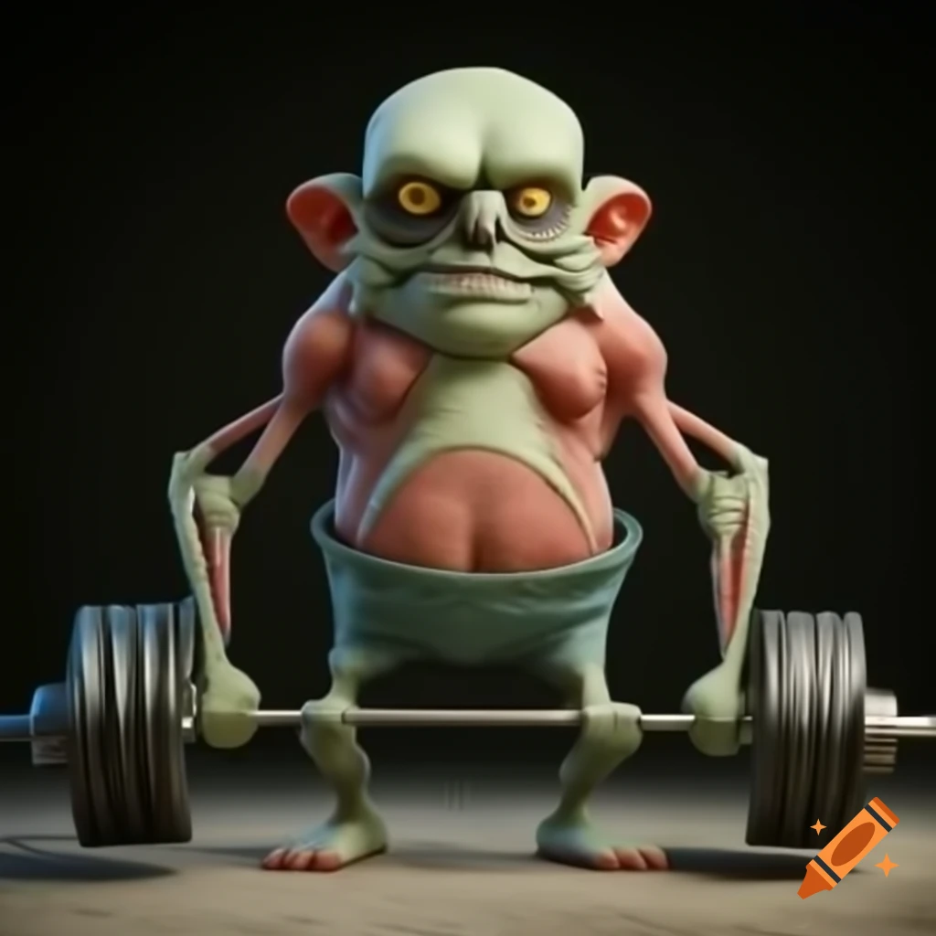 Whimsical cartoon zombie mascot lifting lightweight barbell illustrating proper posture