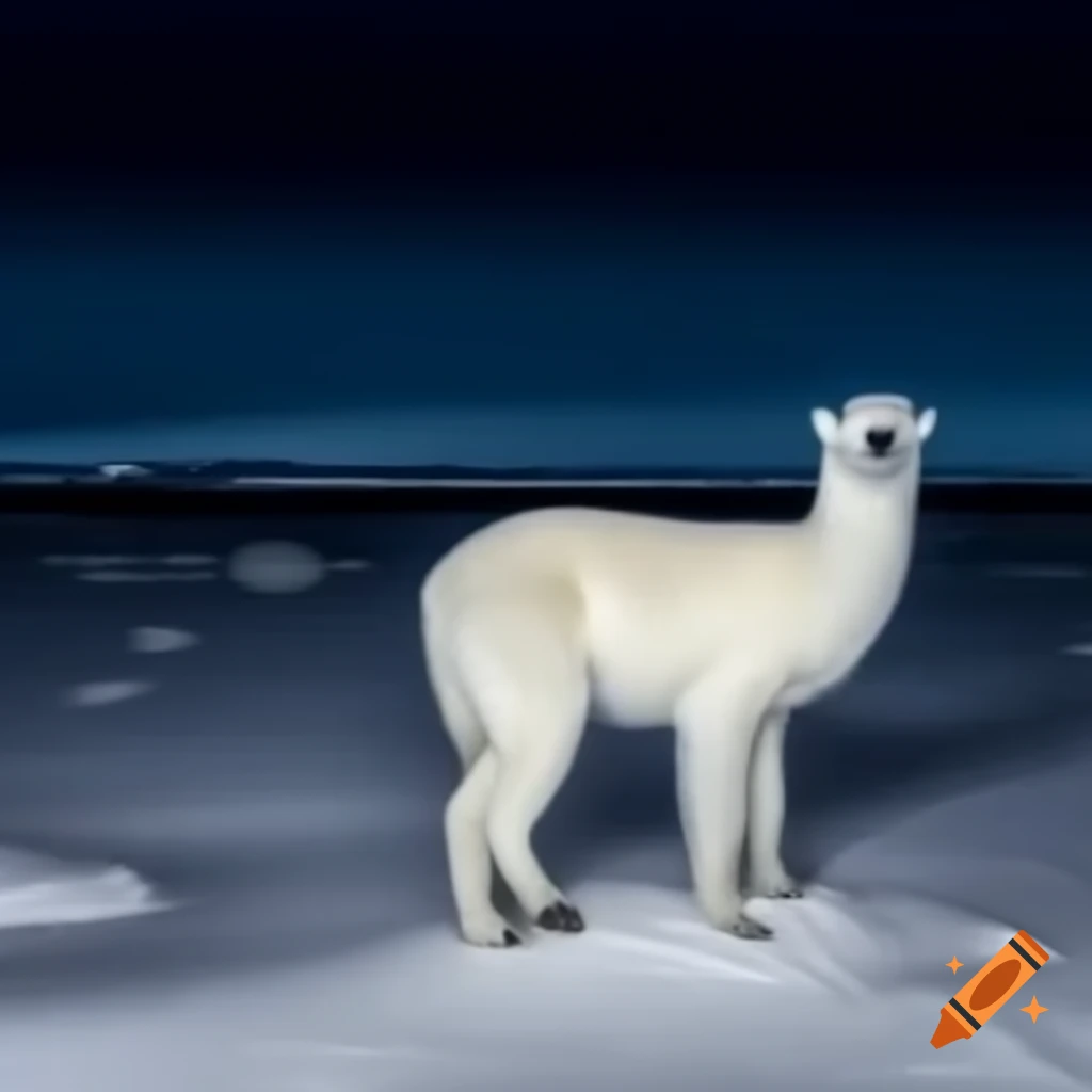 Polar bear sitting on snow at night looking at camera