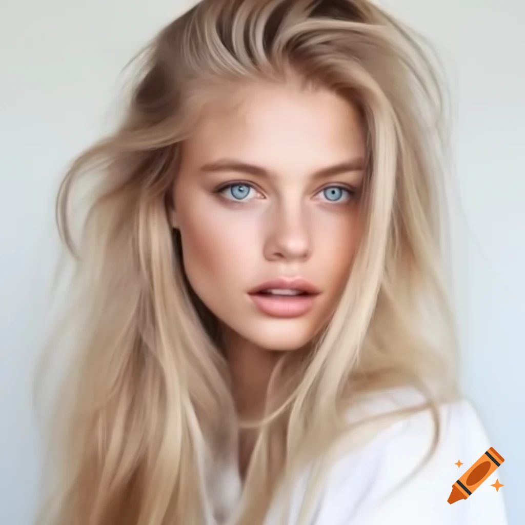 Blonde Woman With Blue Eyes In White T shirt No Makeup On Craiyon