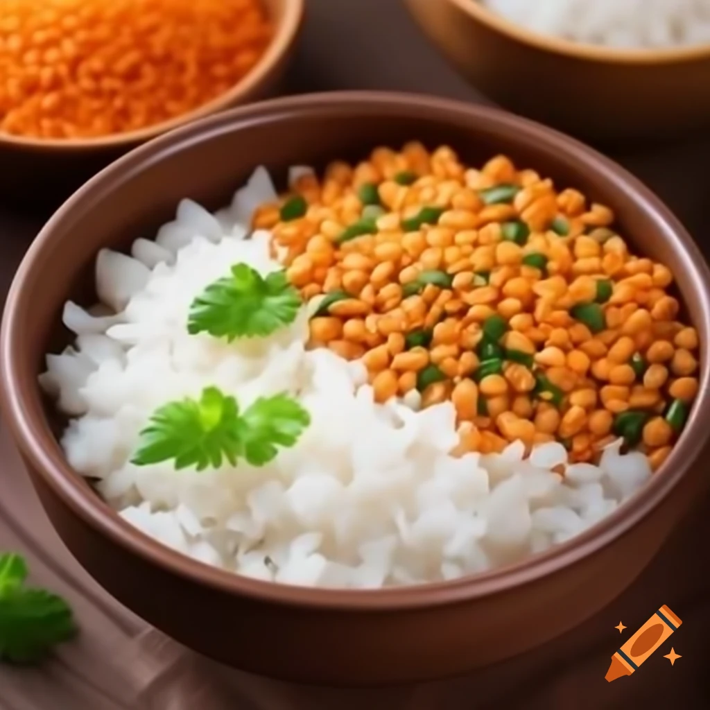Plate of rice and lentils, nutritious meal
