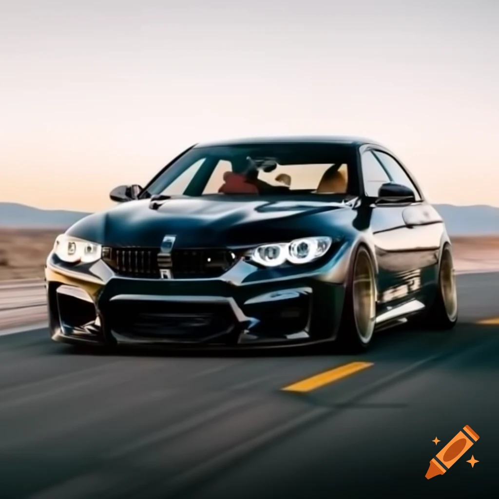 Black BMW M5 driving on desert road
