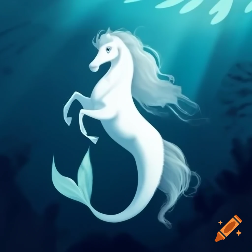 Mythical white horse with mermaid features