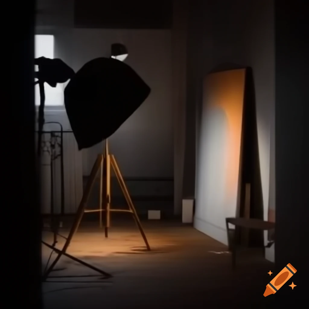 Dark art studio illuminated from both sides