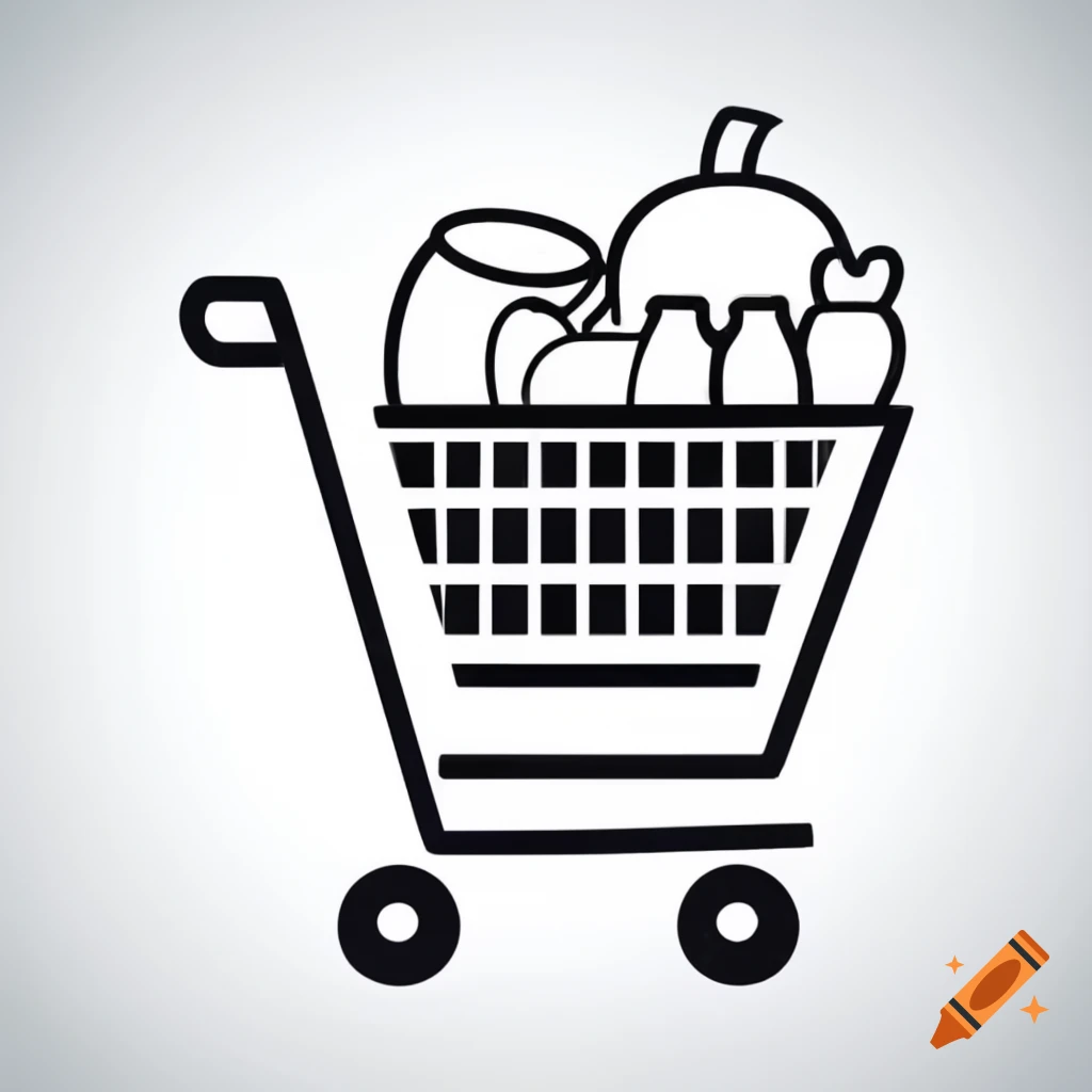 Grocery cart filled with various items