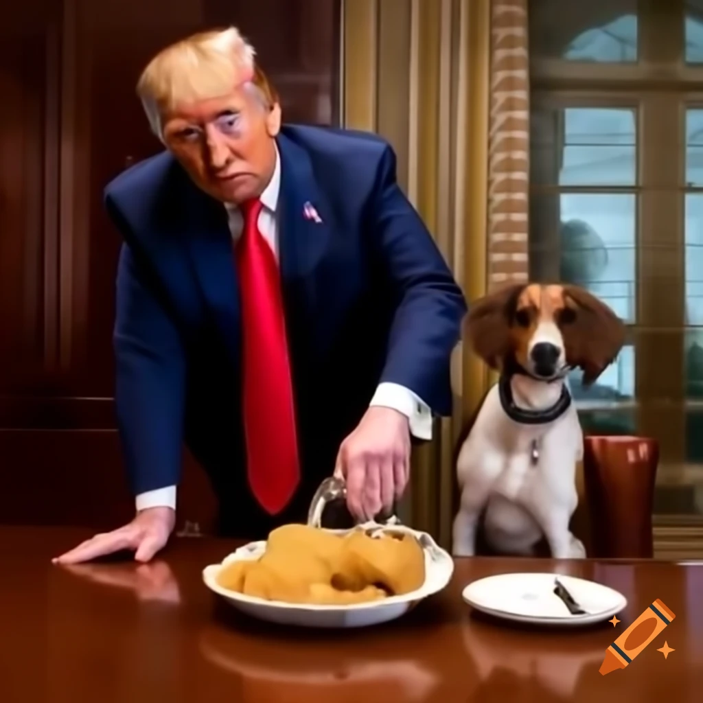 Political satire ad campaign featuring Donald Trump and dog food concept