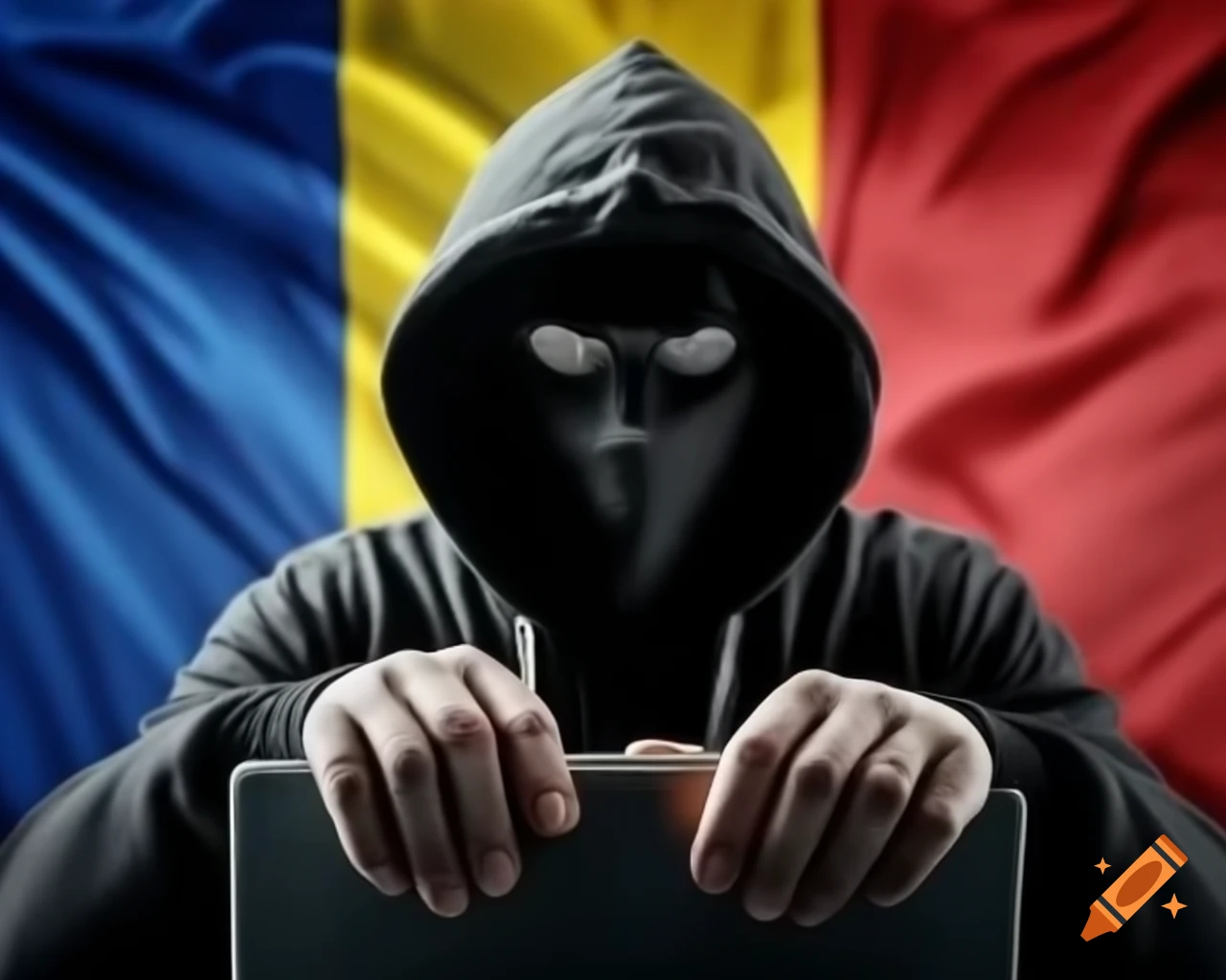 Hacker with Romania flag in the background