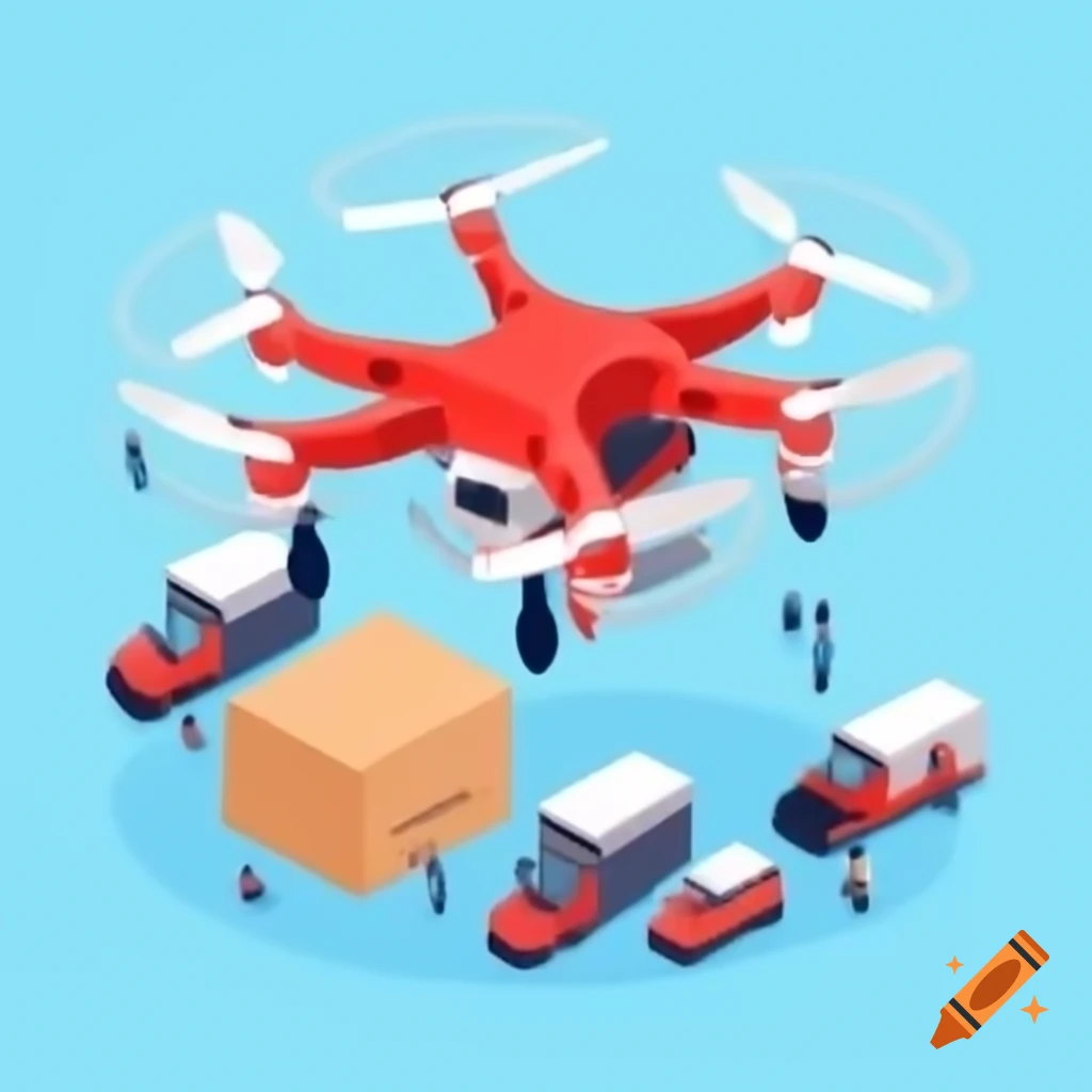 Drone delivering package illustration