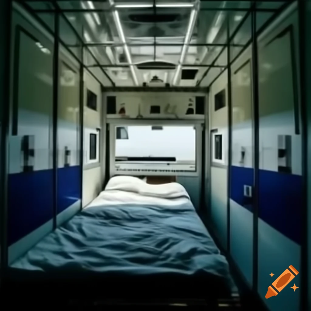 Empty ambulance bed ready for medical use