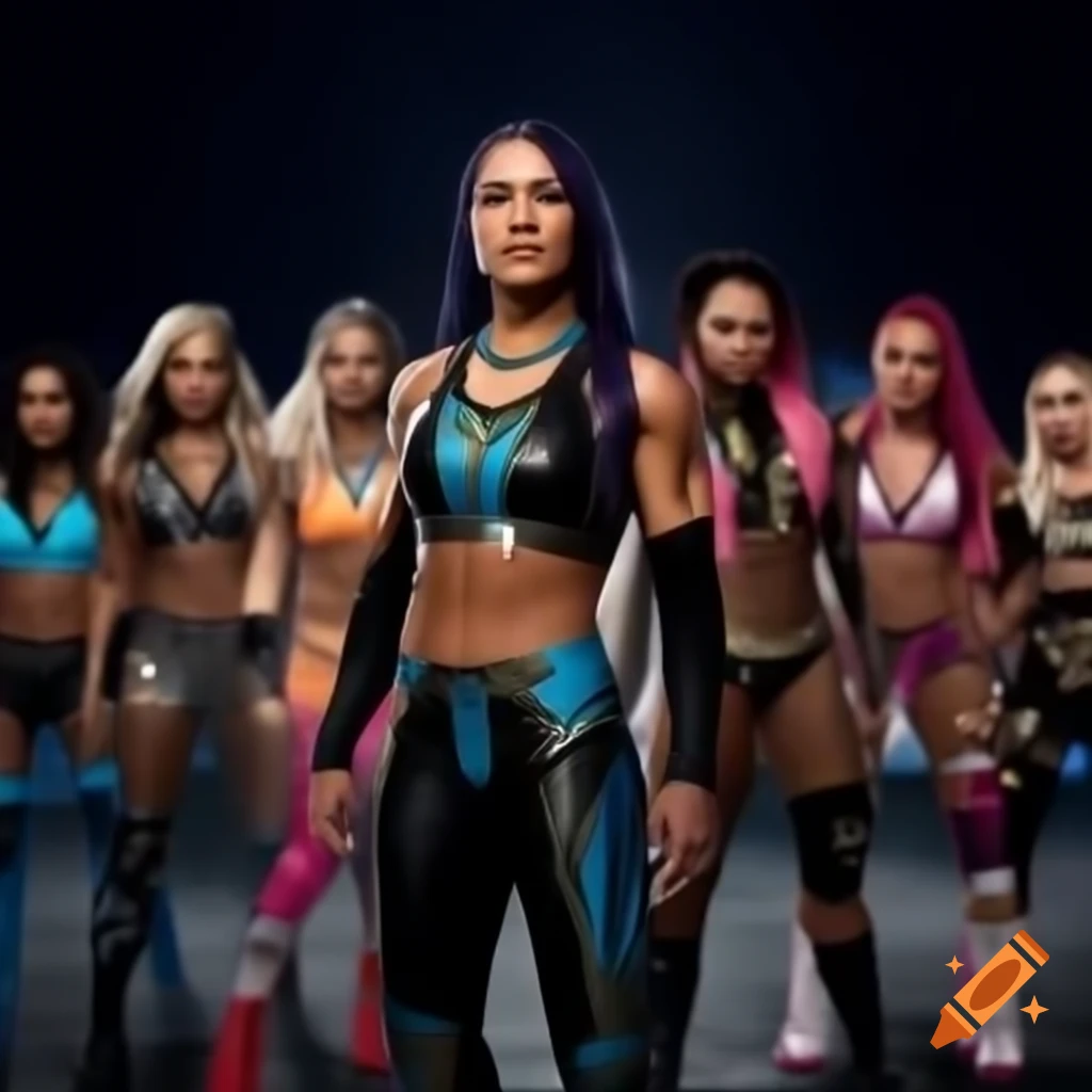 Futuristic women's tag team champions in WWE setting