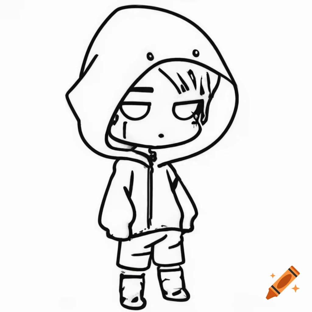 Chibi Character Line Art Of Introvert In Oversized Hoodie With Gloomy chibi-character-line-art-of-introvert-in-oversized-hoodie-with-gloomy