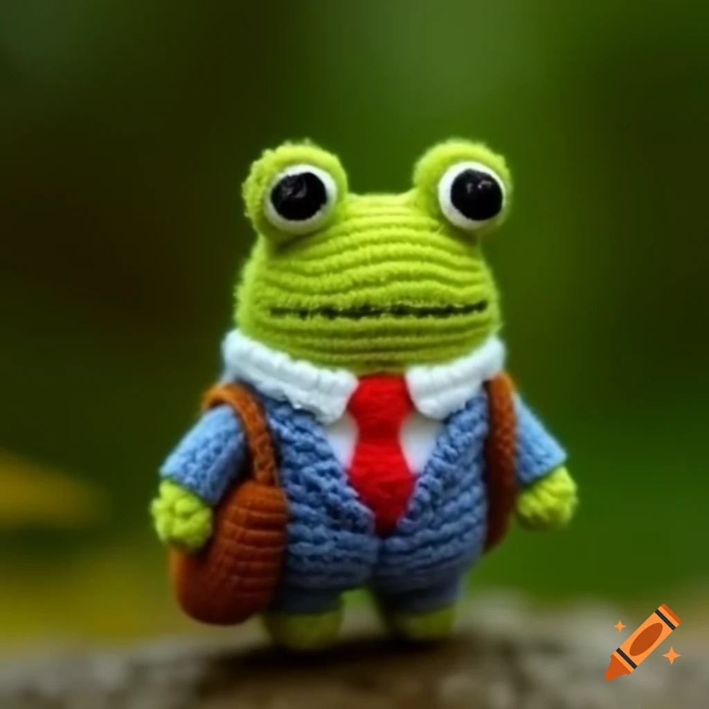 Cute crochet frog dressed in a suit