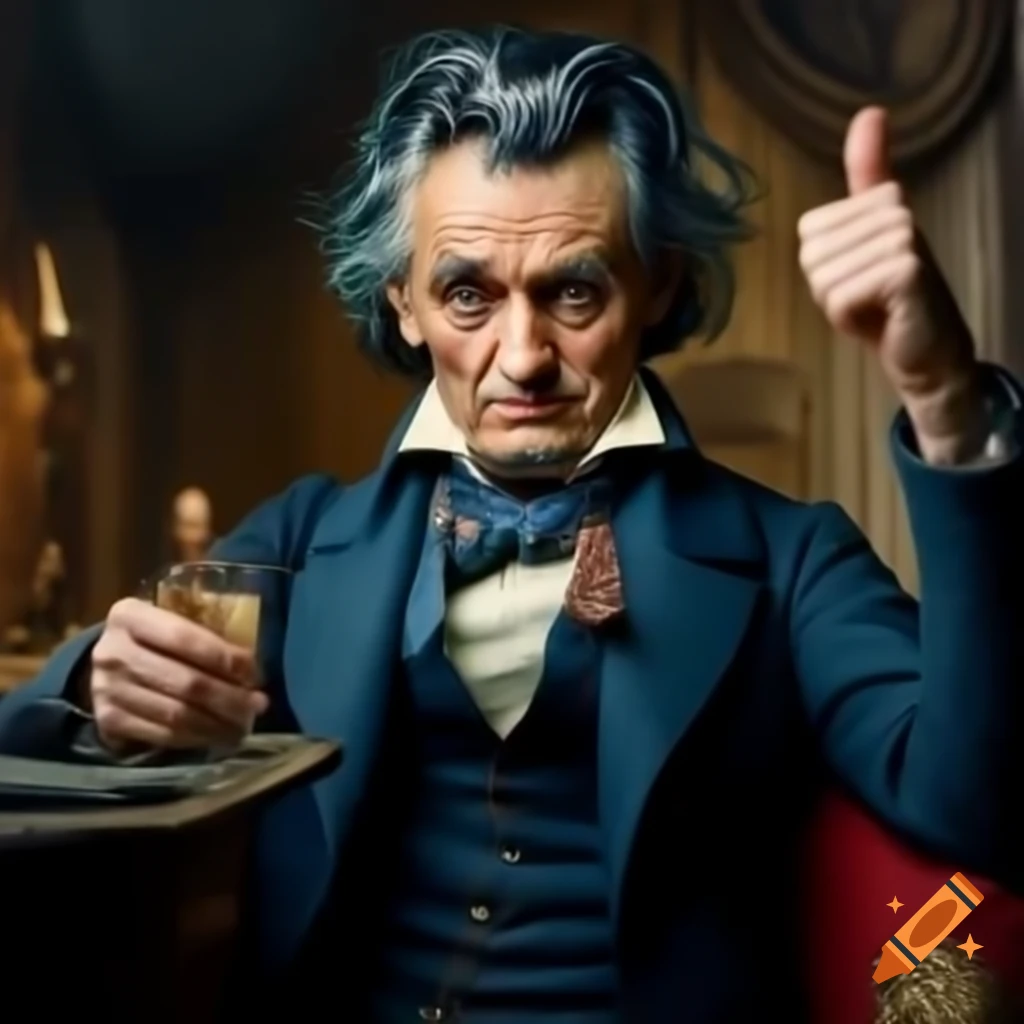 Goethe giving a thumbs up while blinking at the camera