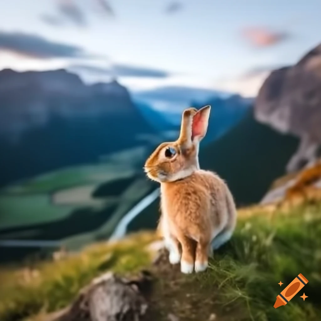 Rabbit overlooking valley from mountain top