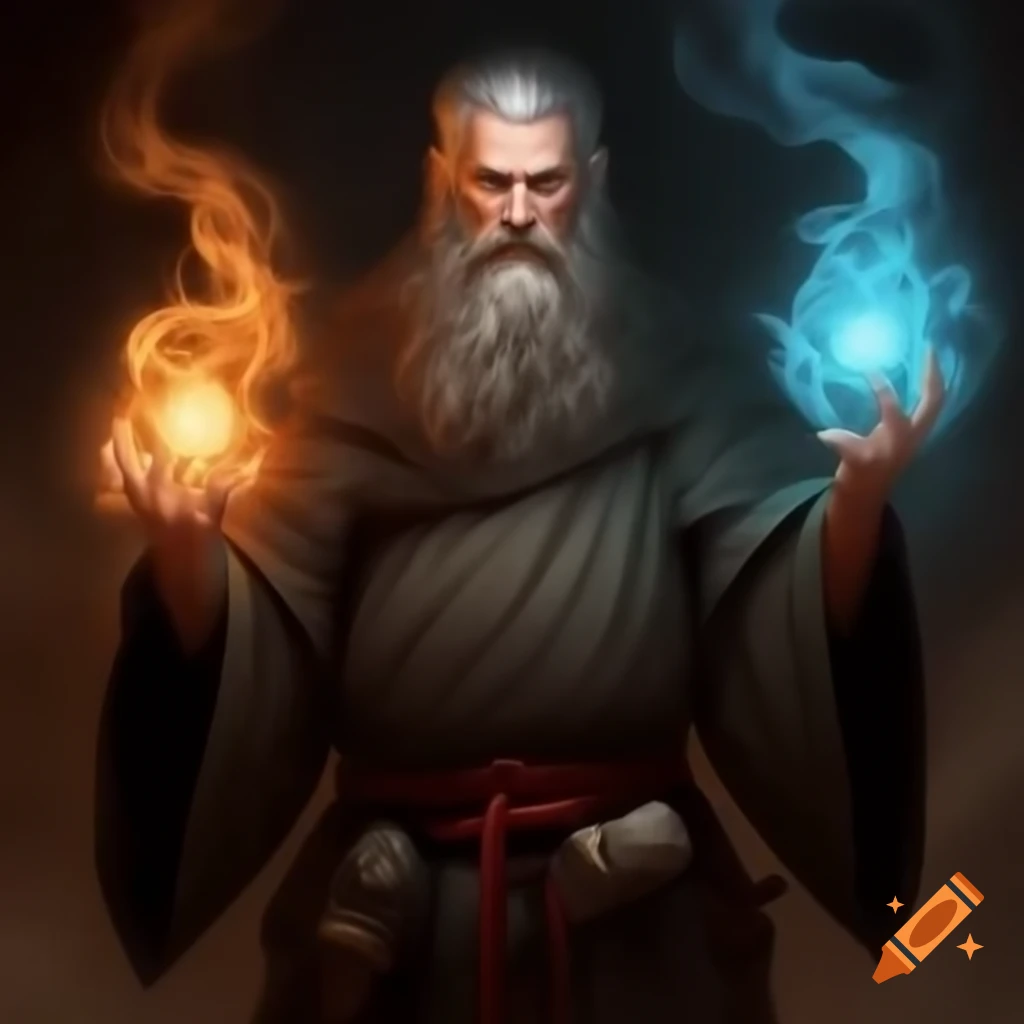 Cool male white monk combining medieval and Magic: The Gathering styles