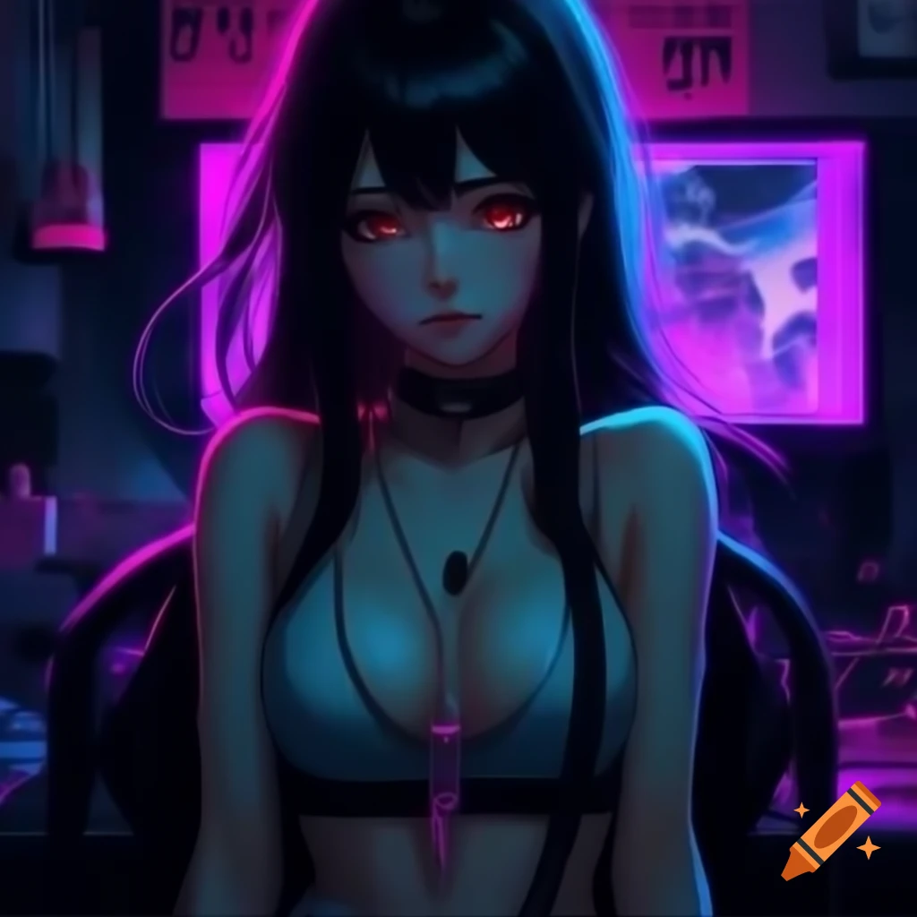 Punk-inspired young woman in dystopic fashion with lowrise pants and crop top