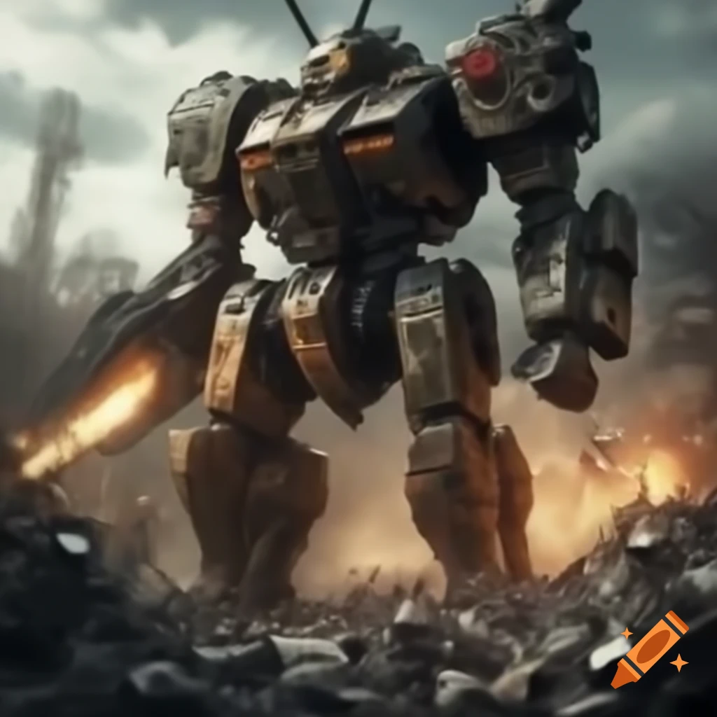 Destroyed mecha in a futuristic setting