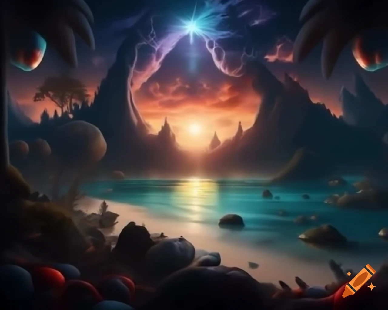 Surreal hyperrealistic world blending nature and technology with advanced graphics