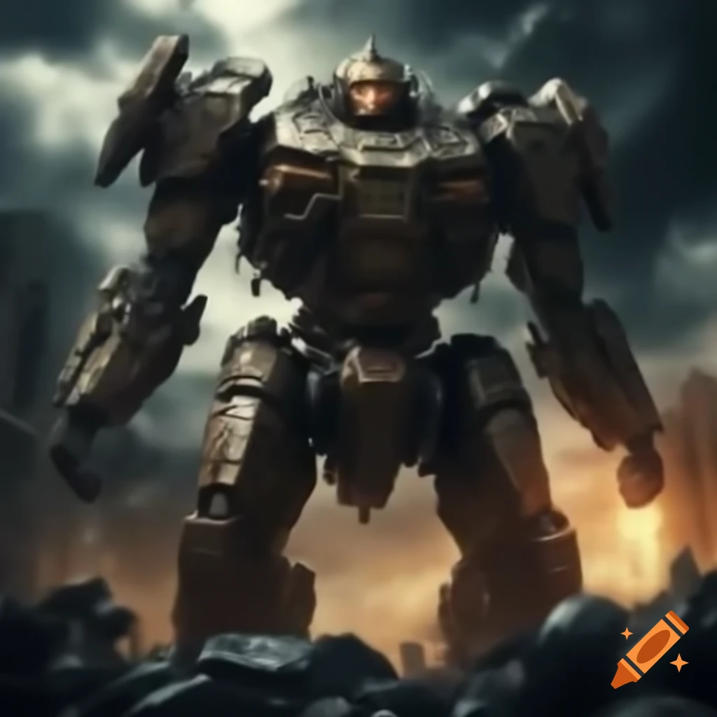 Destroyed mecha in a violent scene