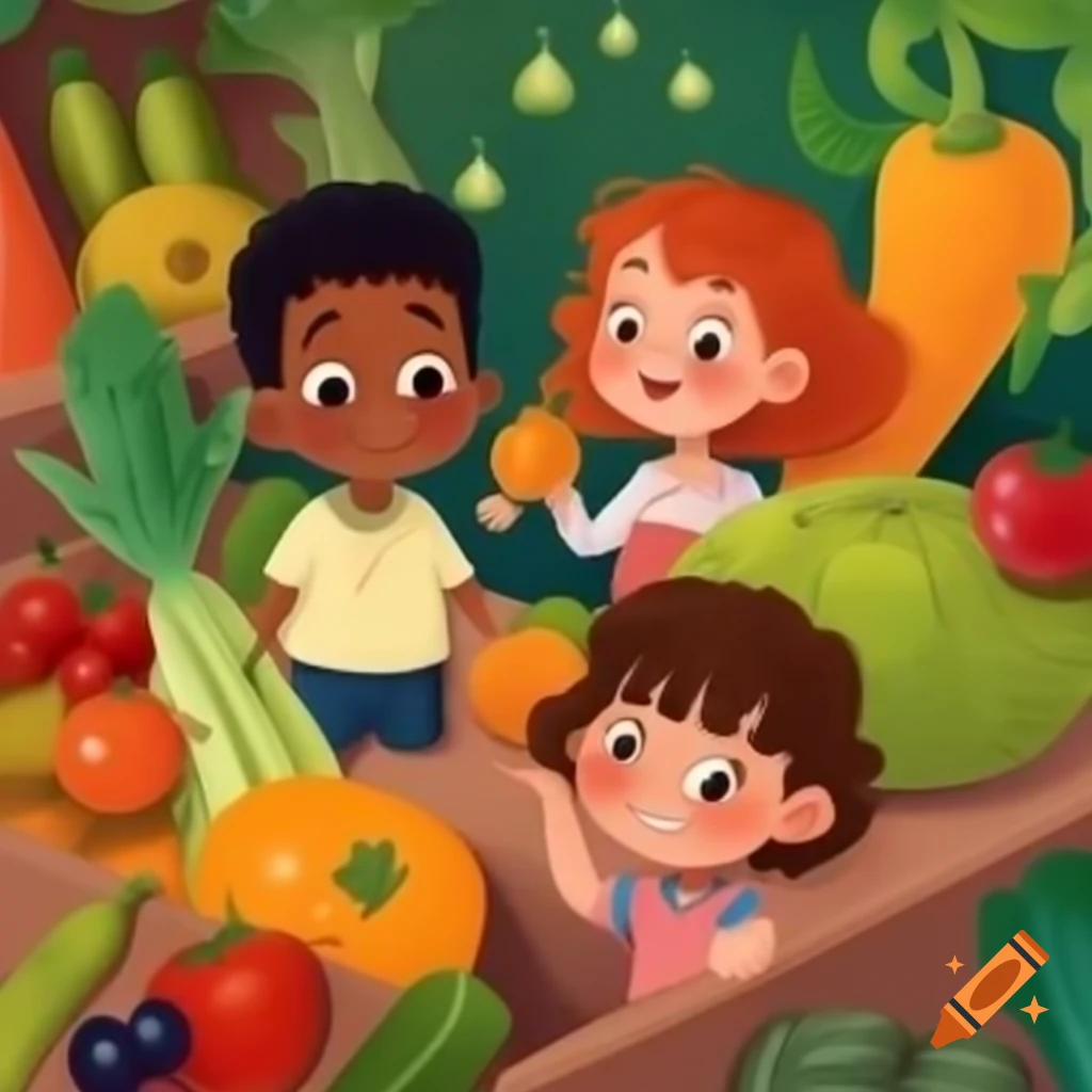Children holding fruits and vegetables