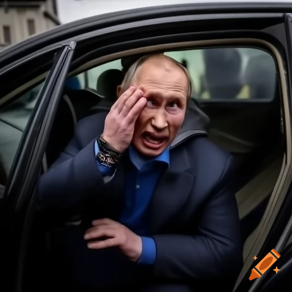 Vladimir Putin expressing shock while looking at an overstuffed suitcase
