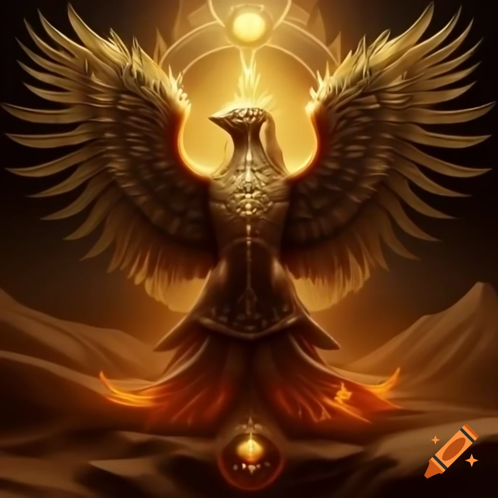 Ornate mystical sigil featuring golden phoenix for Zarathar desert kingdom